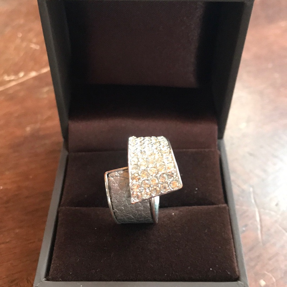 Leather and crystal bling ring